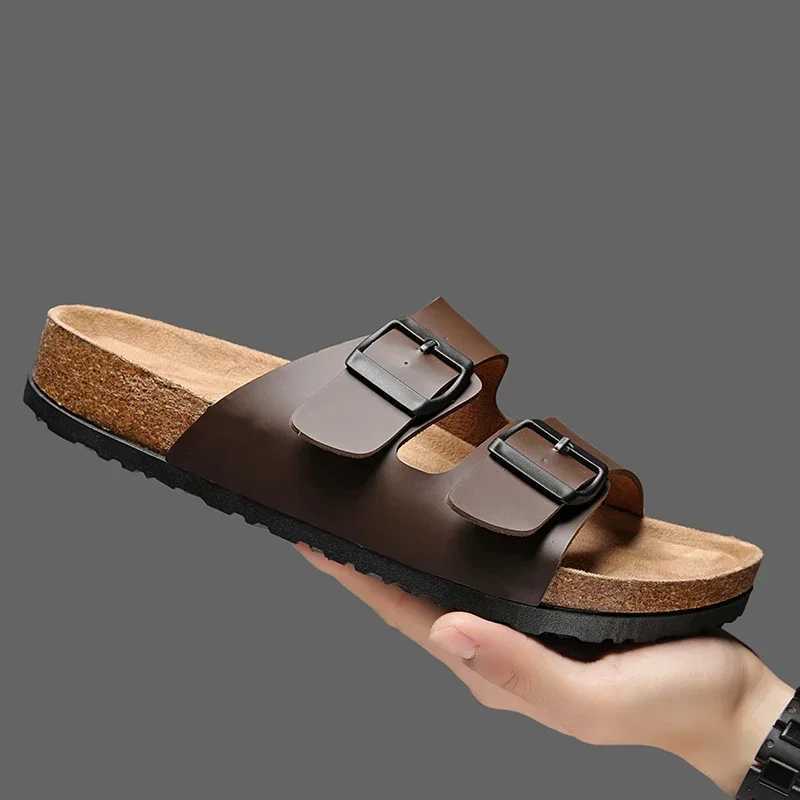 Lanjia- 2024 New Leather Cork Herringbone For Men And Couples Summer Moeller Slippers Fion Casual Beach Sandals Y250626 B9f92