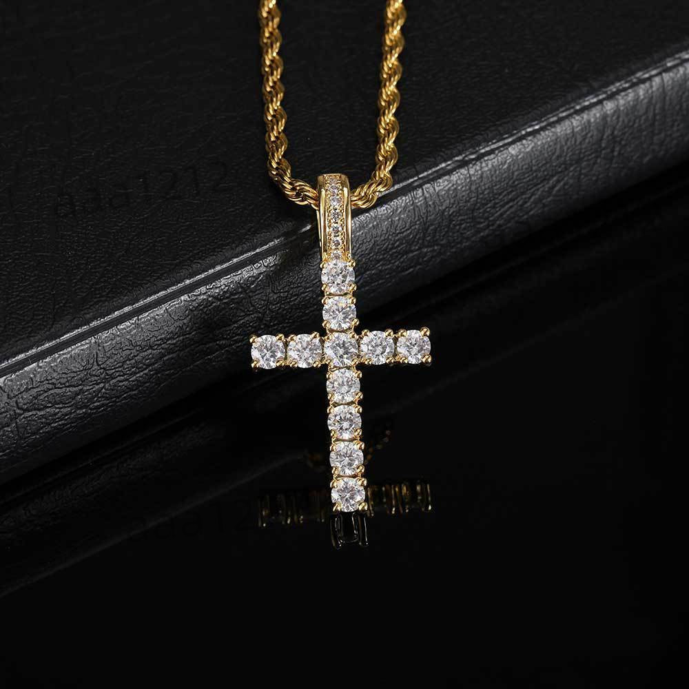 Hip Hop Jewelry Cross Moissanite Pendant Copper Iced Out ZIRCON Iced Out Cross Pendant With Read Shipping Chain