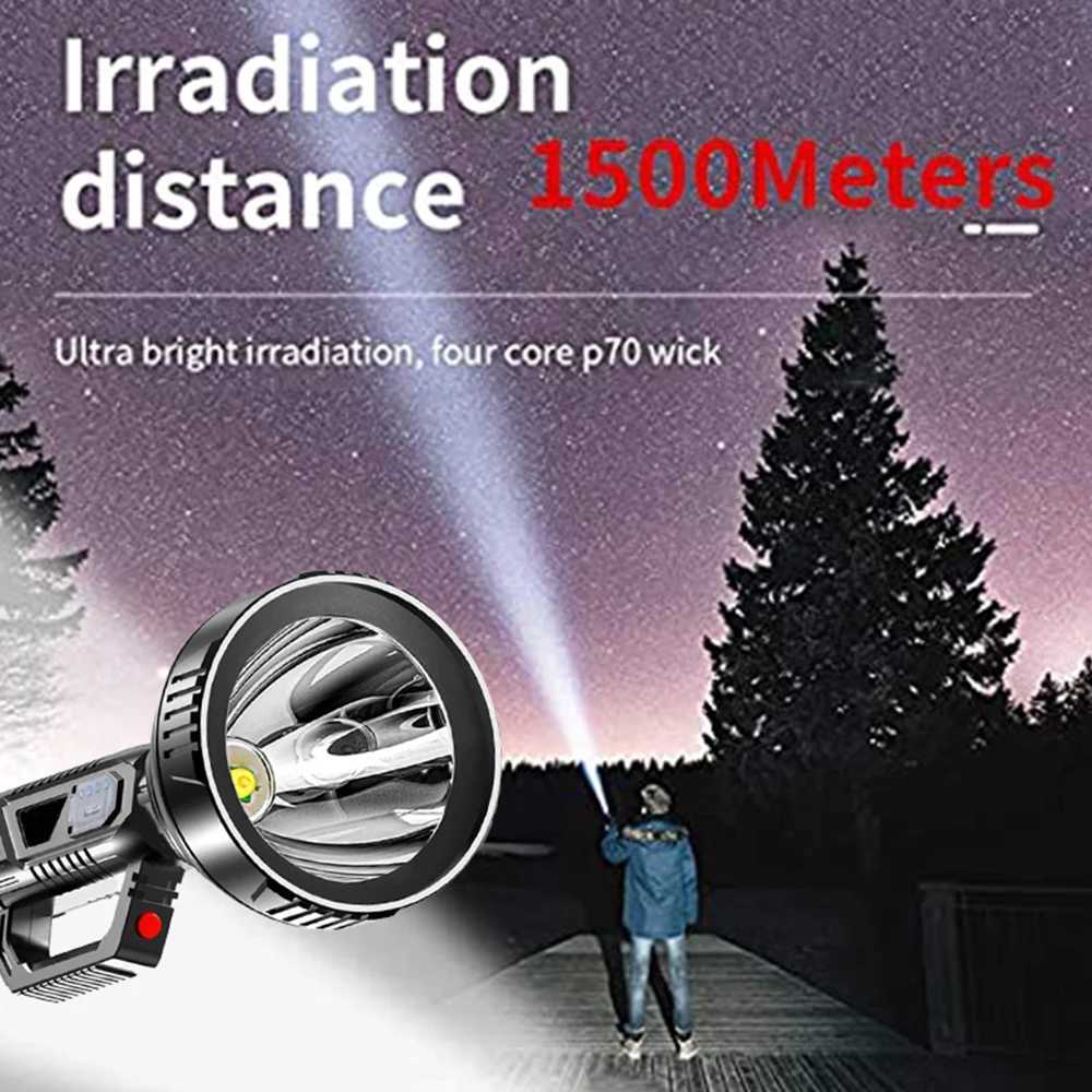 New High Power LED Flashlight Waterproof Fishing Lantern Torch USB Rechargeable Powerful Spotlight Searchlight Camping Lamp W250701