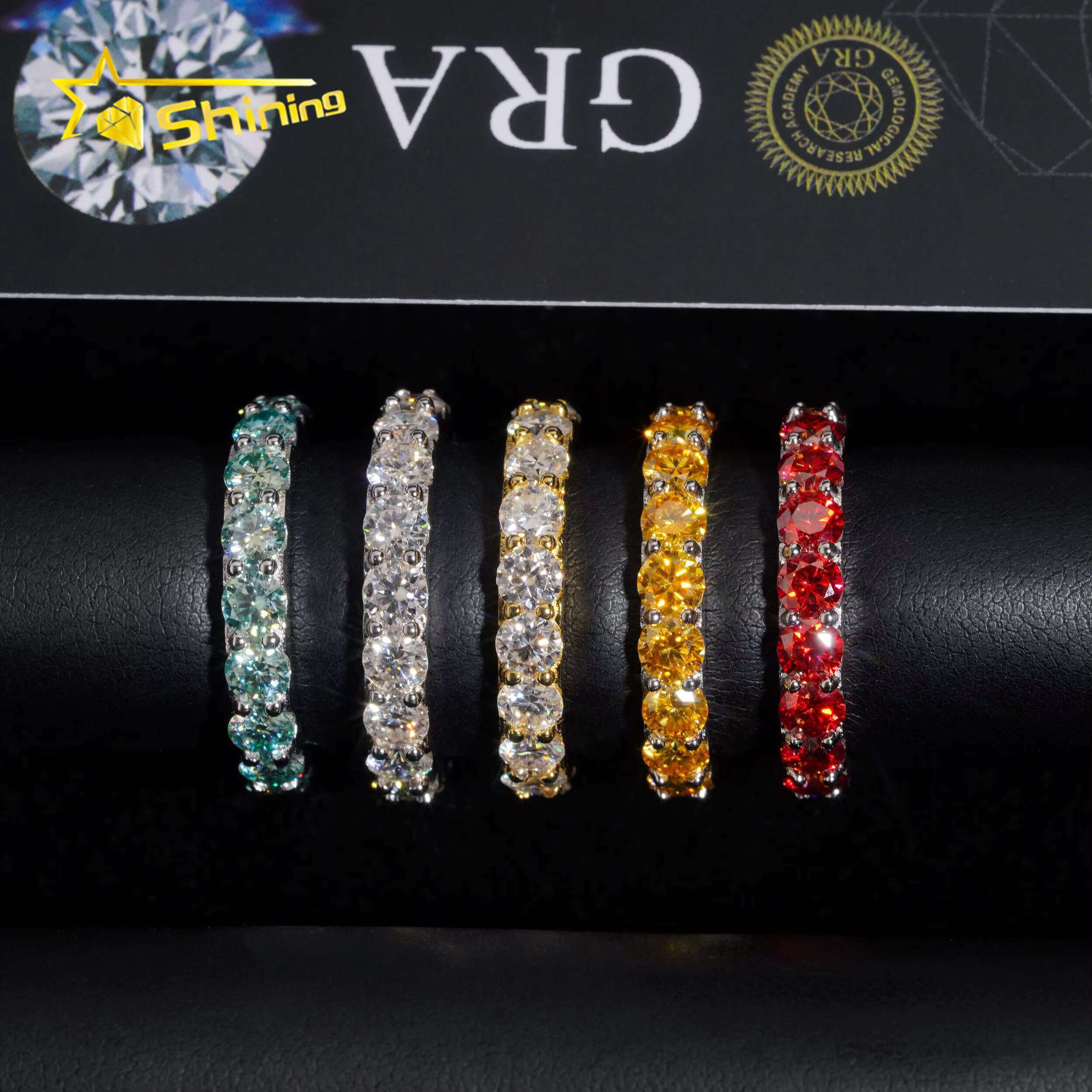 Pass Diamond Tester Wedding Jewelry Engagement Band Ring Hip Hop Rings Solid 925 Sterling Silver Colorful VVS1 Moissanite Ring