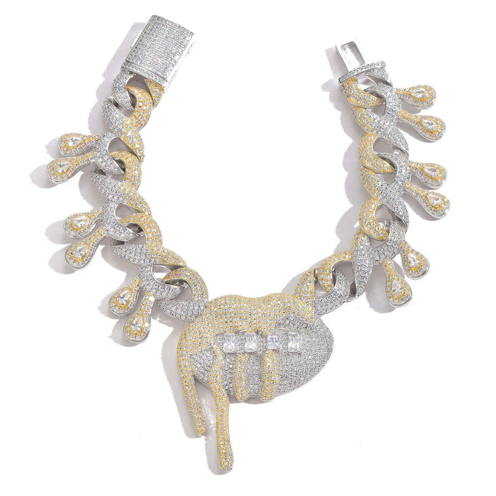 Lips Drooling Pendant Hip-Hop Exaggerated Two-Tone Figure-8 Infinite Chain Full Zircon Cuban Necklace 336f