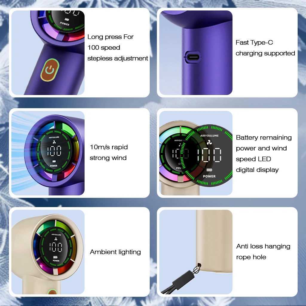 Handheld Fan 6 Speed 3000mAh Battery Personal Digital Display USB Rechargeable for Travel Outdoor School Gift Idea M250626