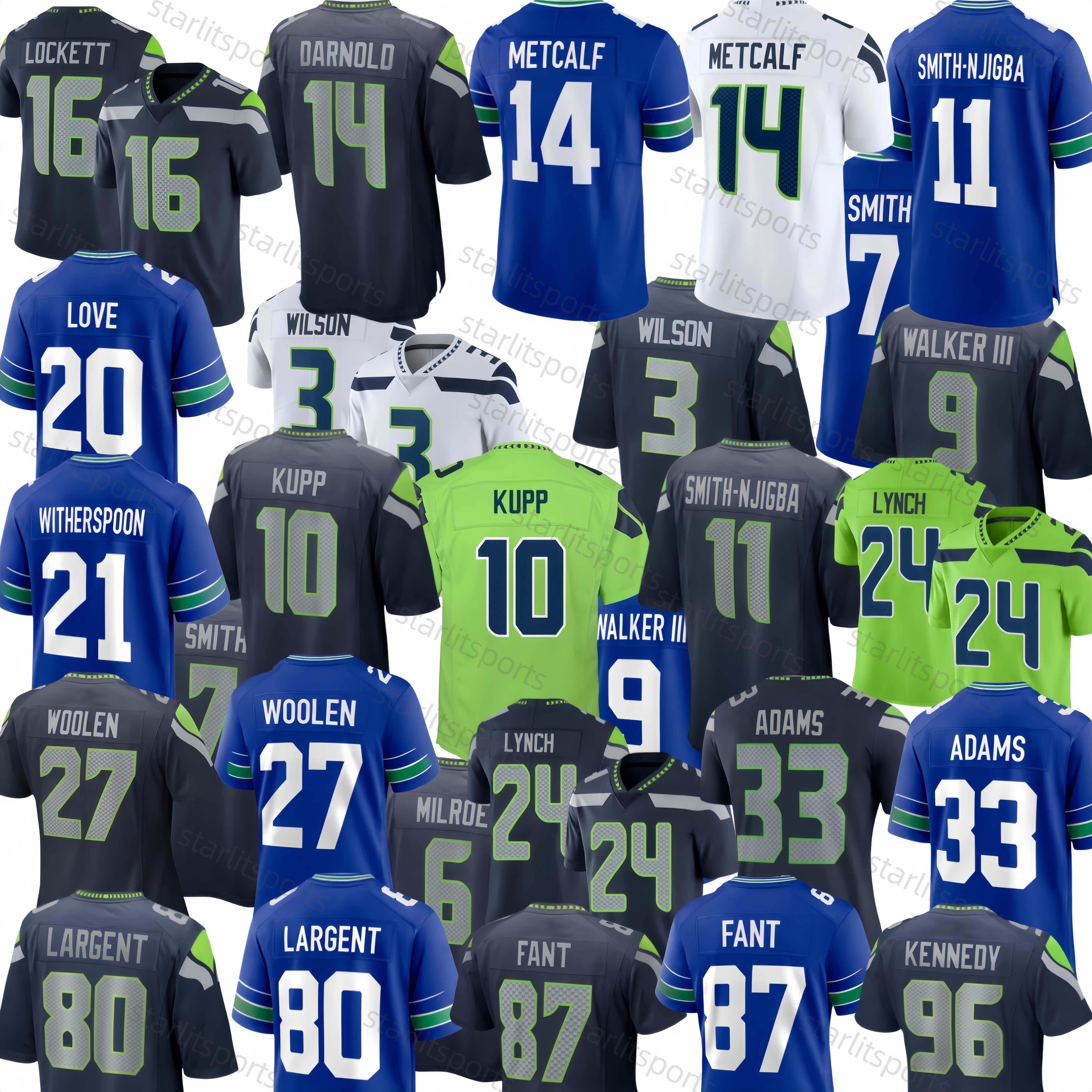 Cooper Kupp Jaxon Smith-Njigba Tyler Lockett DK Metcalf Russell Wilson Milroe Wagner men women youth Stitched Embroidery Customized Any Name Number football jersey