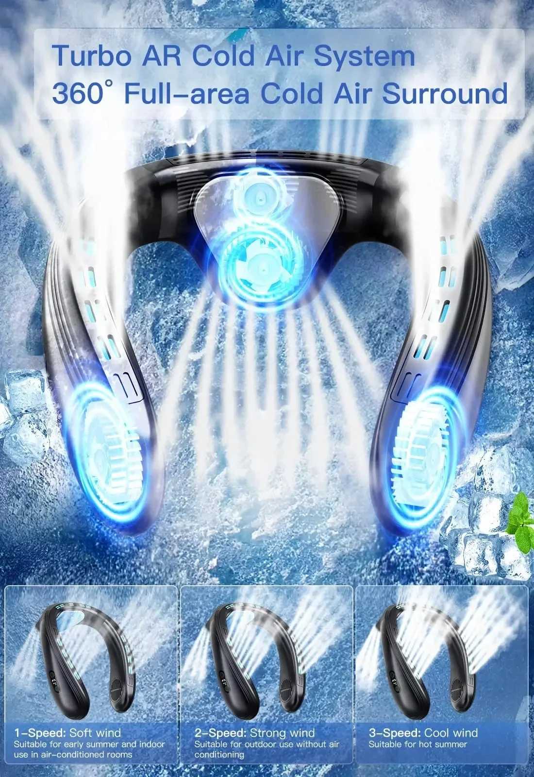 New Neck Air Conditioner Portable Neck Fan Rechargeable Semiconductor Cooling Bladeless Fan Outdoor Personal Fan Wearable Cooler M250626