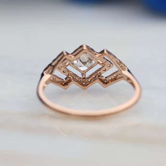 14k Gold Lab Grown Diamond Engagement Ring Princess Cut Stylish Bezel Corner Design Dainty Sustainable Wedding Jewelry IGI