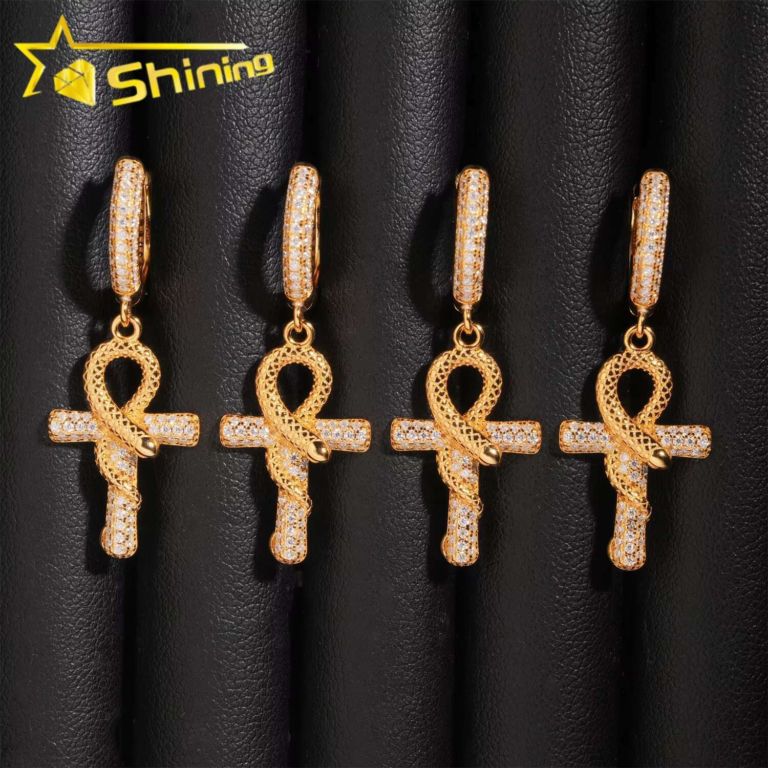 Fashion Jewelry 14k Gold-Plated Large Cross Hoop Earrings Vvs Moissanite Gra Certified 925 Sterling Silver for Man Charms