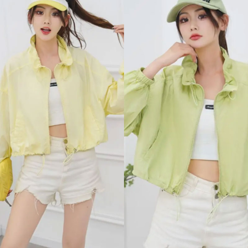 Short lightweight sun protection jacket, stand-up collar with adjustable drawstring hem, summer fashion must-have 887927