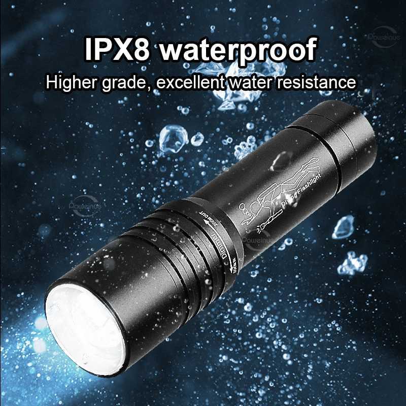 Powerful LED Diving Flashlight Zoomable Underwater Torch Professional Diving 300M Dive Lights IPX8 Waterproof Fishing Lantern W250701