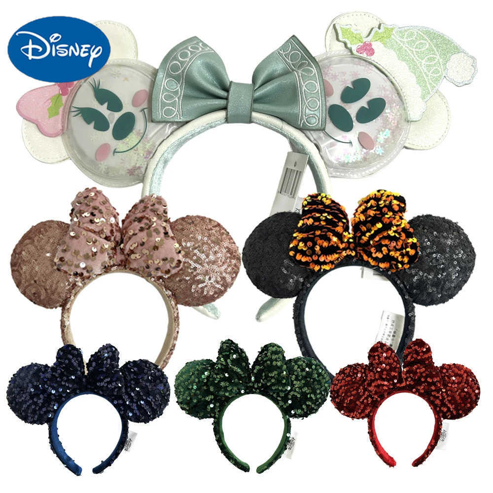 Disney 2025 Disney Solid Color Minnie Mouse Ear Headband Large Sequin Hairbands Party Christmas Halloween Cosplay Costume for Girls W250625