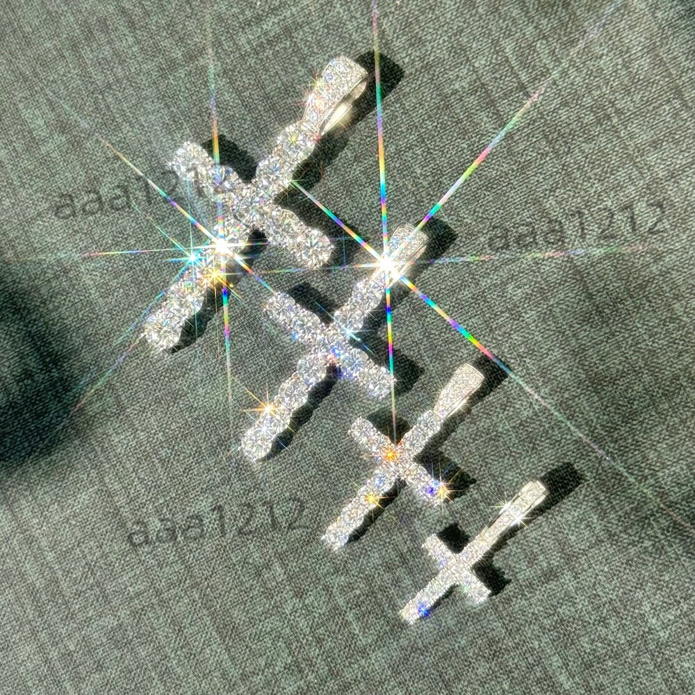 High Quality Fashion Jewelry Cuban Pendant White Gold Plated S925 Silver Ice Out D Vvs Moissanite From Men Women Cross Pendant