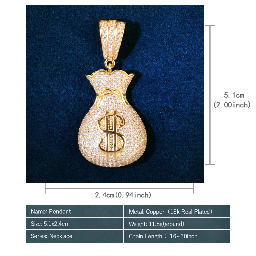 Hot-Selling Hip Hop Iced Out Money Bag Pendant Men's Streetwear Brand Exquisite VVS Moissanite Jewelry Passes the Diamond Tester