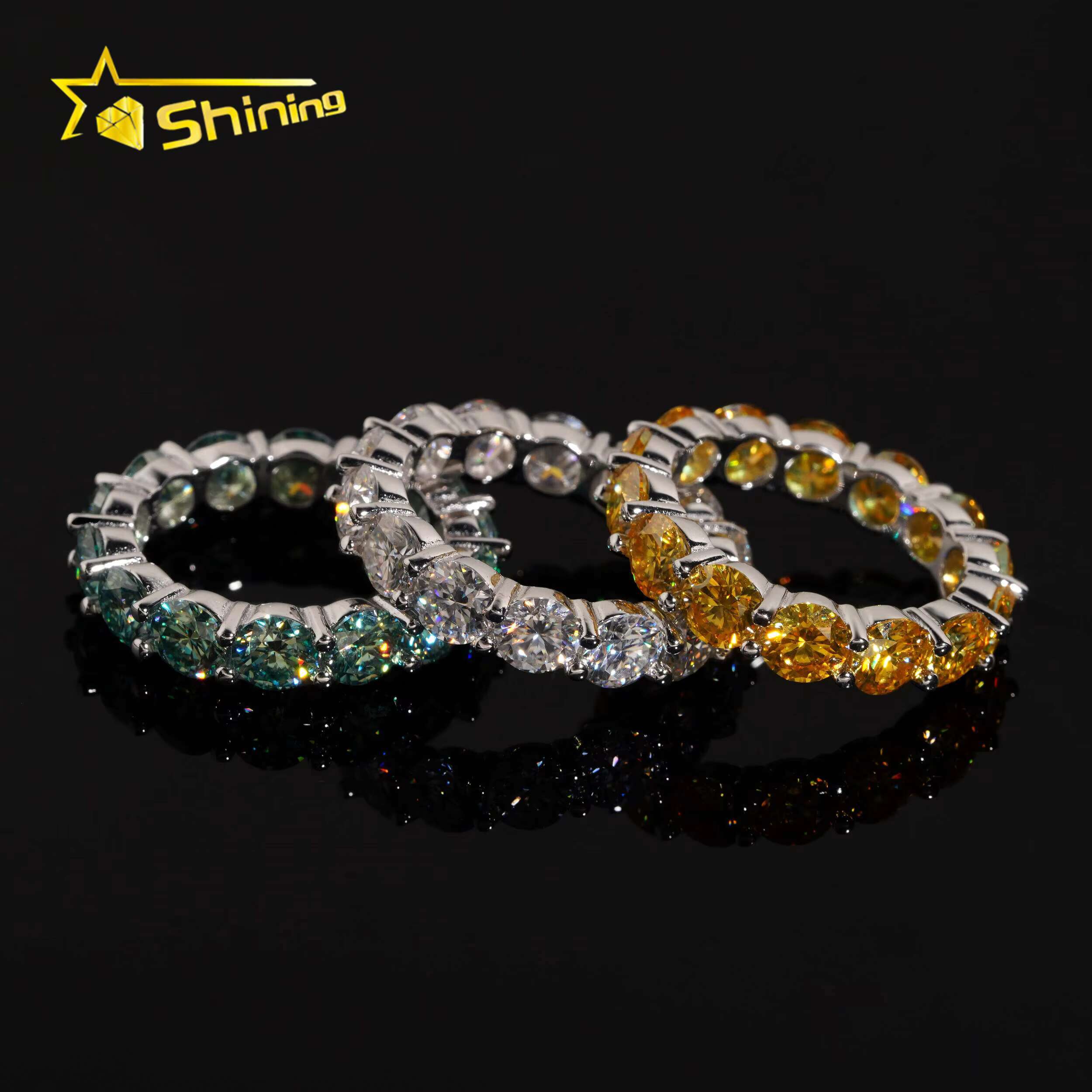 Pass Diamond Tester Hip Hop Jewelry Eternity Band Ring Hip Hop Rings Solid 925 Sterling Silver Colorful 5mm VVS Moissanite Ring