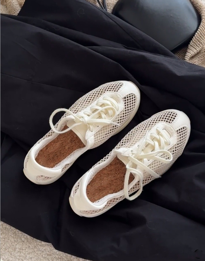 Flat Ballet Mesh Single Shoes Summer New Round Toe Spliced Front Lace-Up Lightweight Versatile Breathable Sneakers R250626