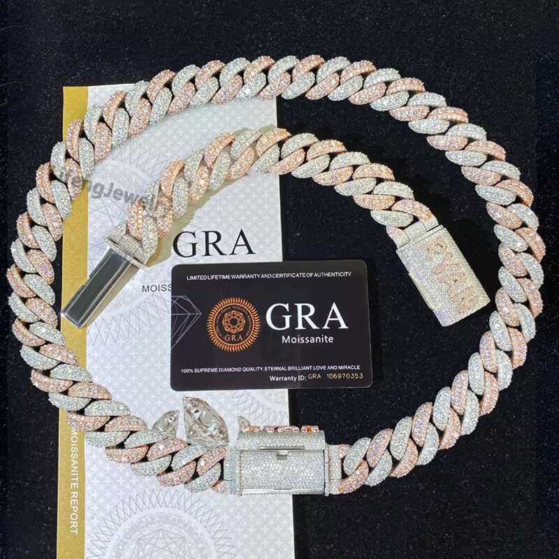 Pass Diamond Tester GRA Hip Hop Style S925 Silver Iced Out Bling 3 Rows 20mm VVS Moissanite Rose Gold Cuban Link Chain for Men
