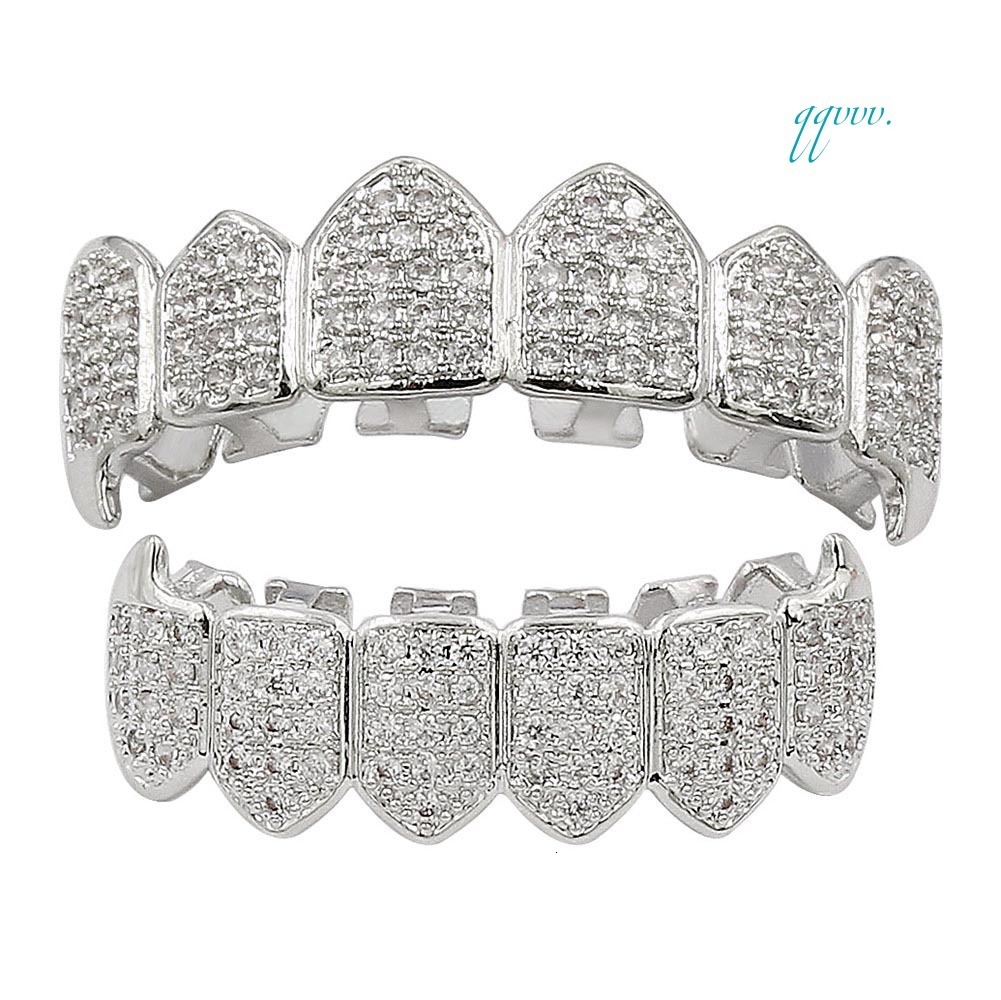 Hip Hop 18K Gold Platinum Grills Iced Out Teeth Fangs Rhinestone Body Jewelry With Diamond for Rappers Engagement GiftOACOCA