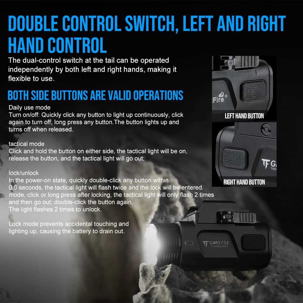 Trustfire GM07-SE Tactical LED Flashlight 1050Lumen Quick Release 2-Mode USB 16340 IP65 for Common Use Torch Light W250701