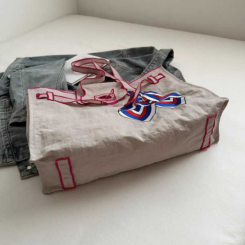 Japanese Nylon Silk Scarf Embroidered Tote Bag Large Capacity Fashion Shoulder Bag for School Work Shopping Retro Handbag 2025 NEW W250626