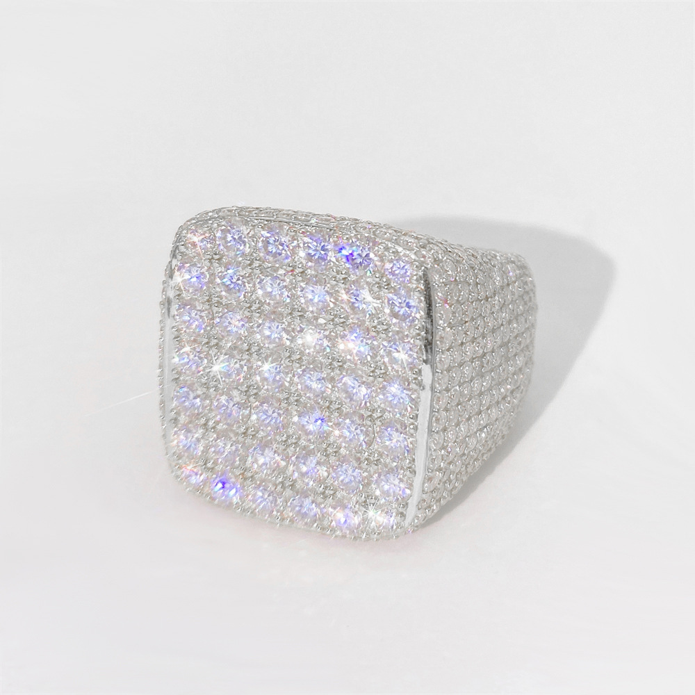 Hip Hop Style 925 Silver Rings Pass the Diamond Test Round Moissanite Iced Out Ring for Men