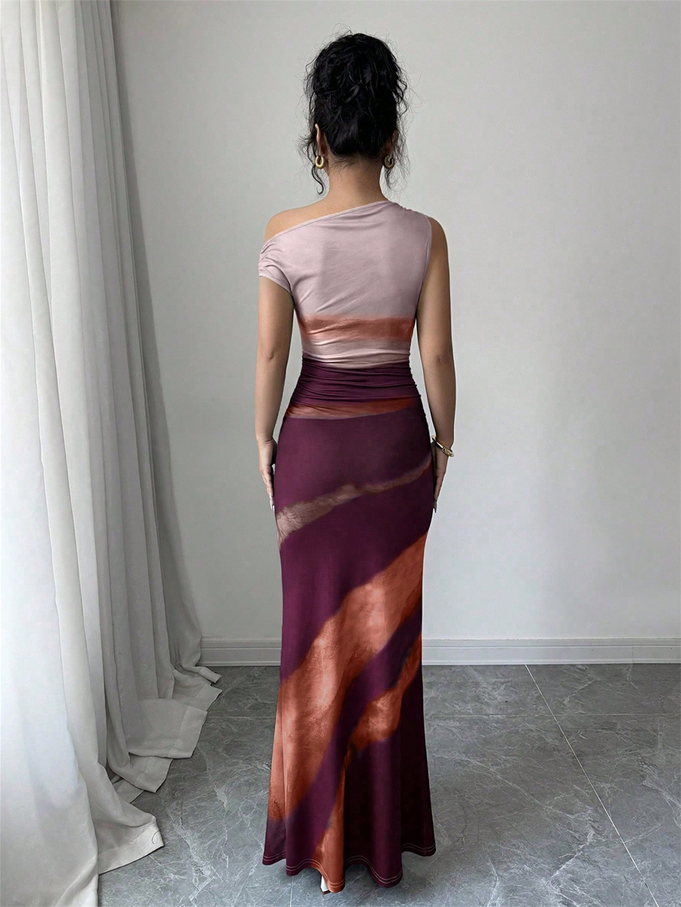 M626New hot contrast color temperament slim shoulder sleeveless slit dress