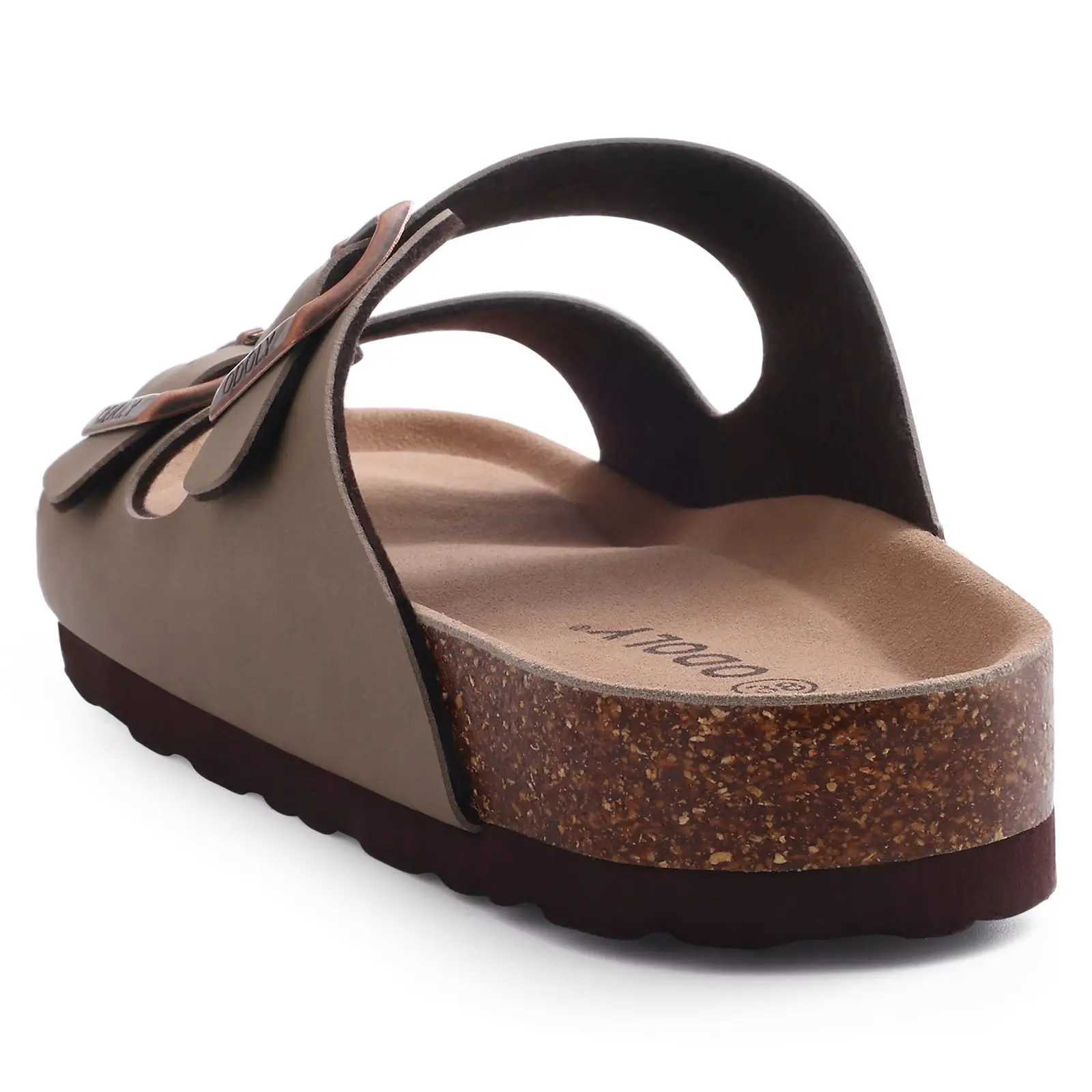 Cwarm Mens Cork Footbed Slides Sandals Arch Support Summer Outdoor Sandals with Adjustable Buckle Leisure Men Leather Slides Y250626