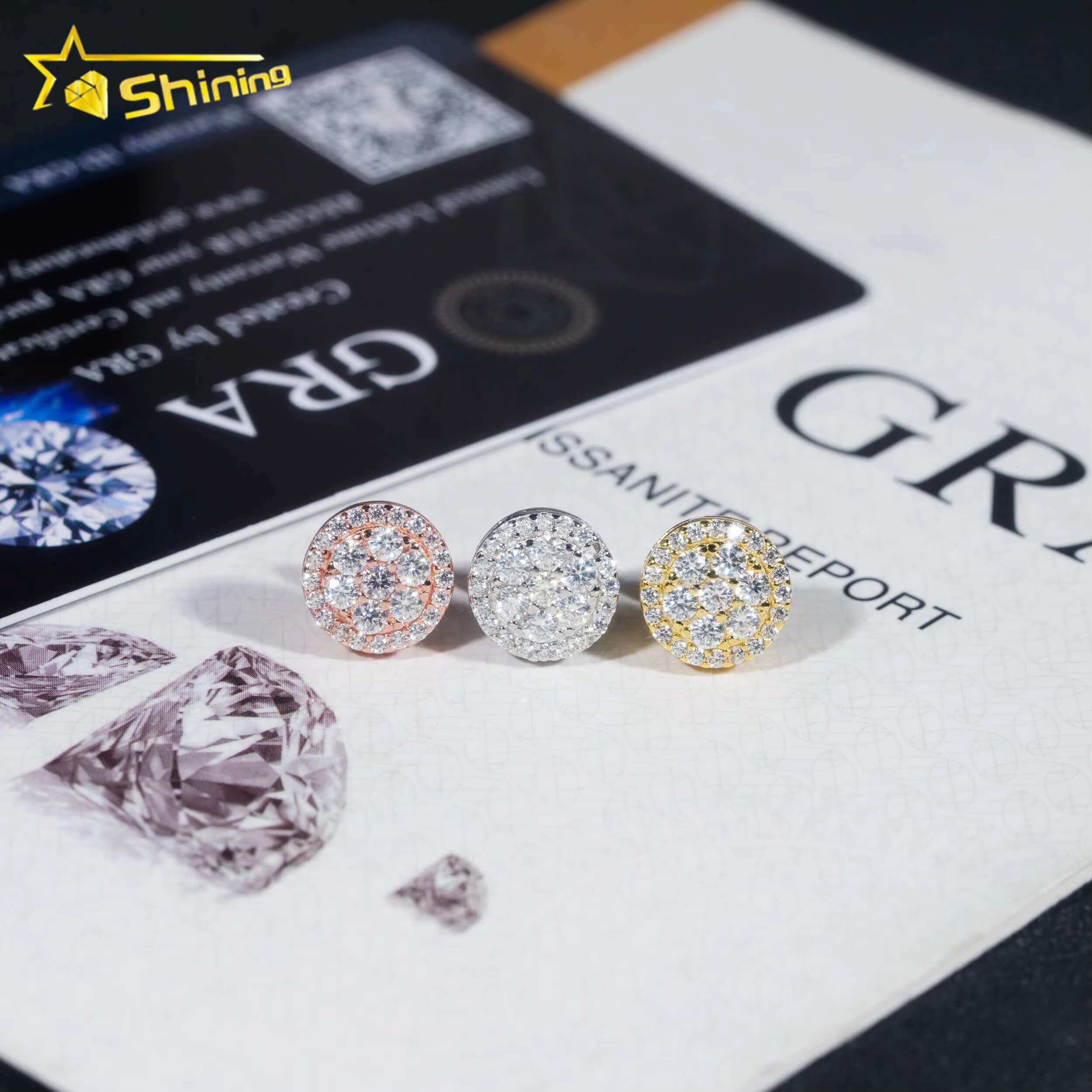 Gra Certificate Pass Diamond Tester Iced Out Hip Hop Jewelry Popular 925 Sterling Silver VVS Moissanite Stud Earrings