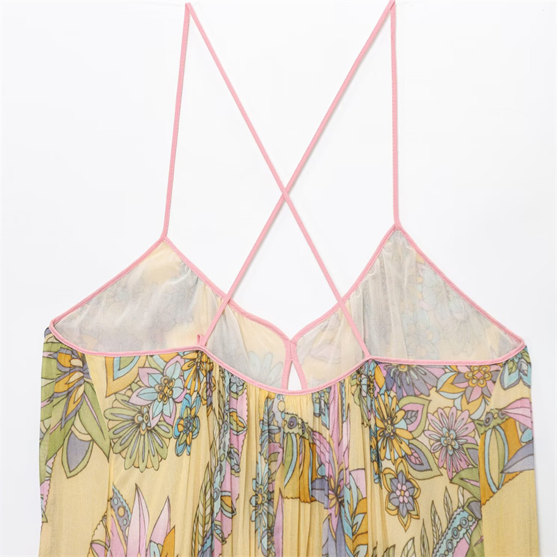 2025 Spring/Summer New Casual Women's Flower Printed Dress with strapless Strap Decoration