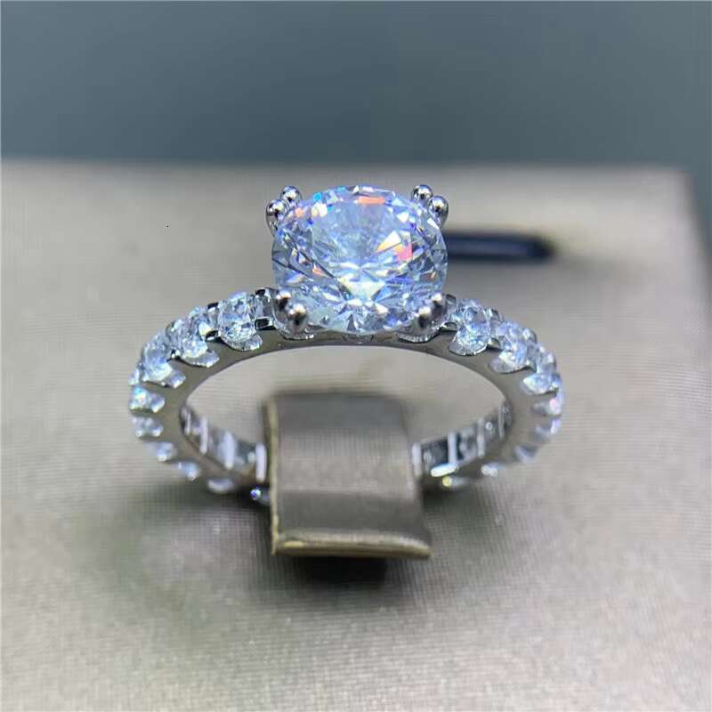 Silver 925 Original Round Excellent Cut 2 Ct Diamond Test Past D Color Moissanite Ring for Women Brilliant Gemstone Jewelry