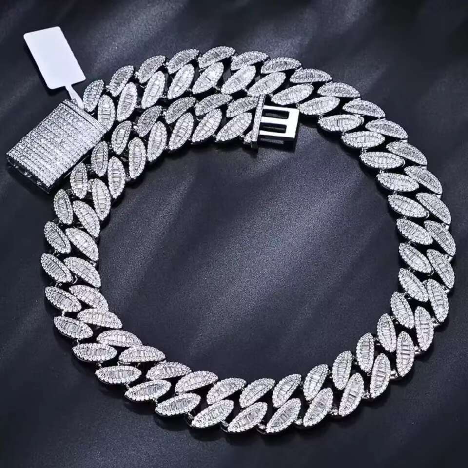Mens Luxurious Baguette Cuban Link Moissanite Diamond 925 Sterling Silver Chains for Street Rappers at Best Prices