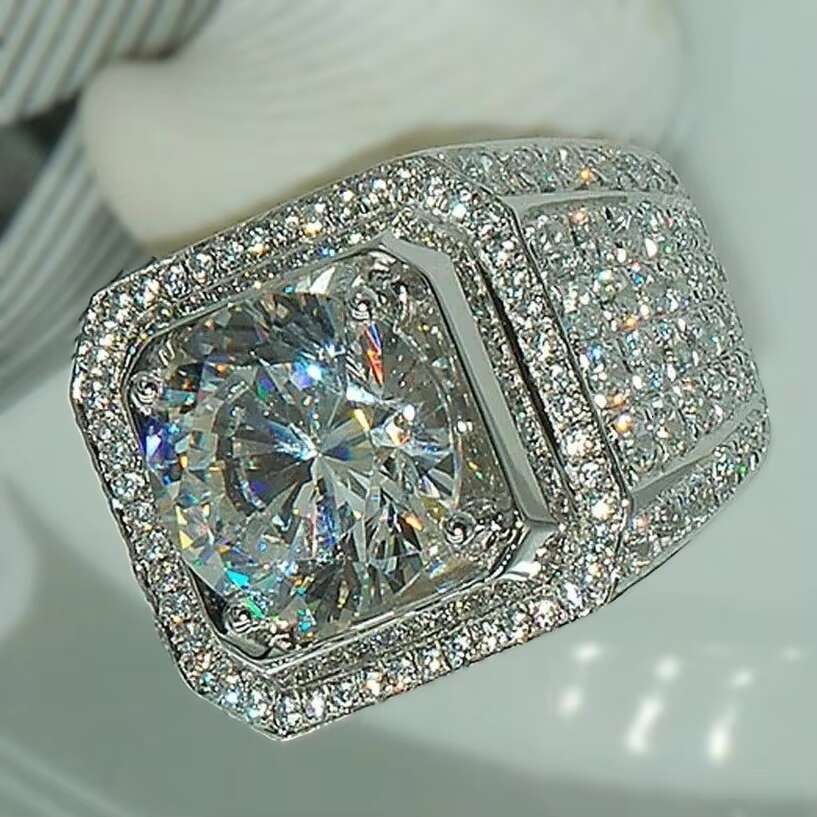 Custom Fine Jewelry Original VVS Moissanite Diamond Emerald Ring Bling Iced Out Hip Hop Ring Custom Style Class Ring for Men