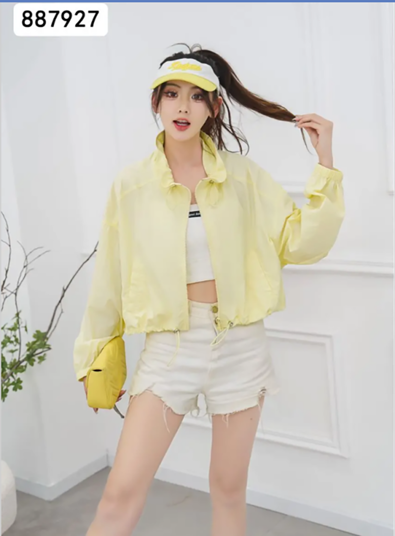Short lightweight sun protection jacket, stand-up collar with adjustable drawstring hem, summer fashion must-have 887927