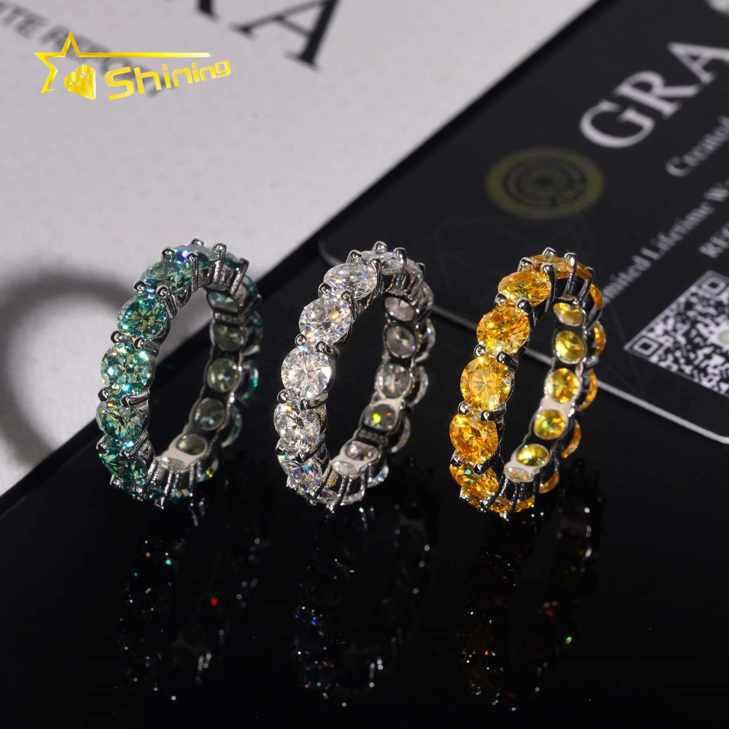 Pass Diamond Tester Hip Hop Jewelry Eternity Band Ring Hip Hop Rings Solid 925 Sterling Silver Colorful 5mm VVS Moissanite Ring