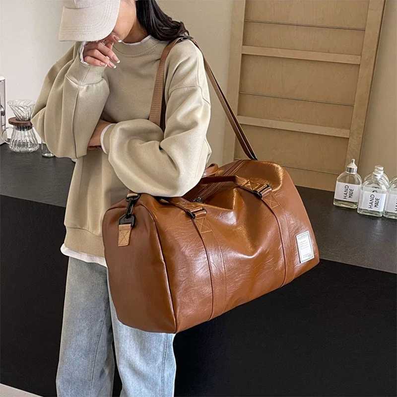 Fi Wens Travel Totes Duffle PU Leather Gym Sports Fitness Casual Lage Handbag Shoes Pocket Shoulder Weekend Bag bolso Y250626