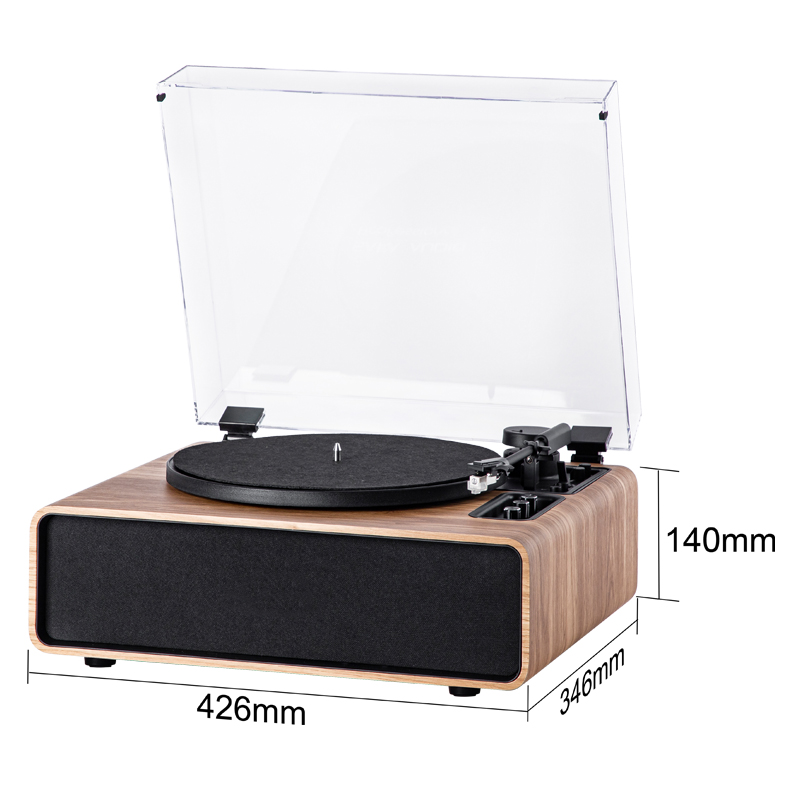 retro phonograph gramophone vinyl record player Classic turntable playback Built-in Stereo Speaker 33/45 RPM BT in and out function AUX-in RCA line-ou