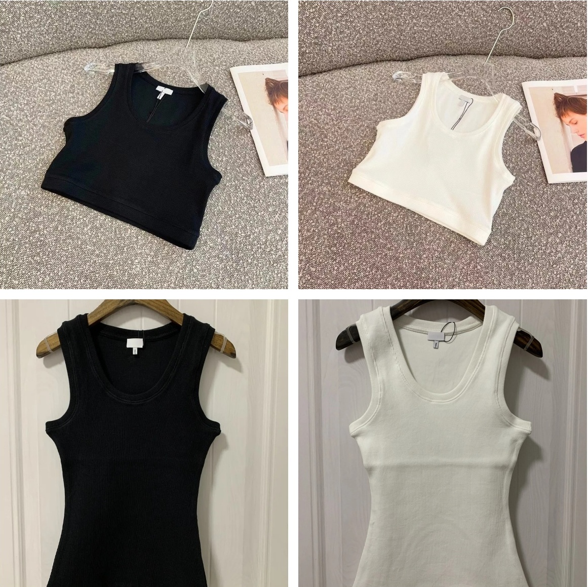 Women's Tanks & Camis Anagram-embroidered cotton-blend tank top Shorts Designer Nylon Yoga Suit O-neck Sleeveless Sports bra Vest Ladies solid Elastic Femme