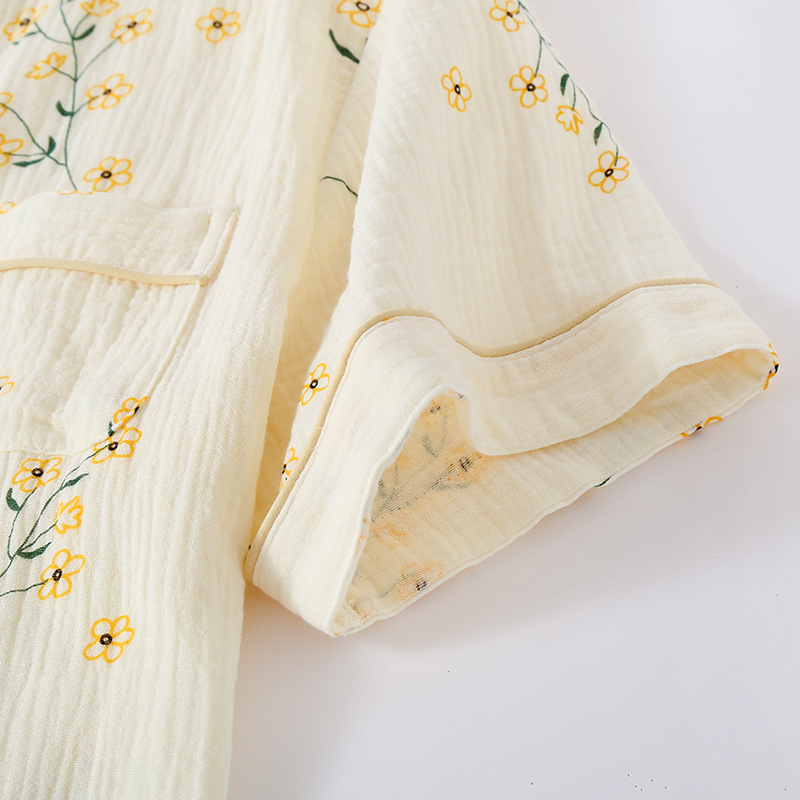 B937-Women's crepe cotton short-sleeved short-sleeved trousers three-piece home clothes summer loose pajamas