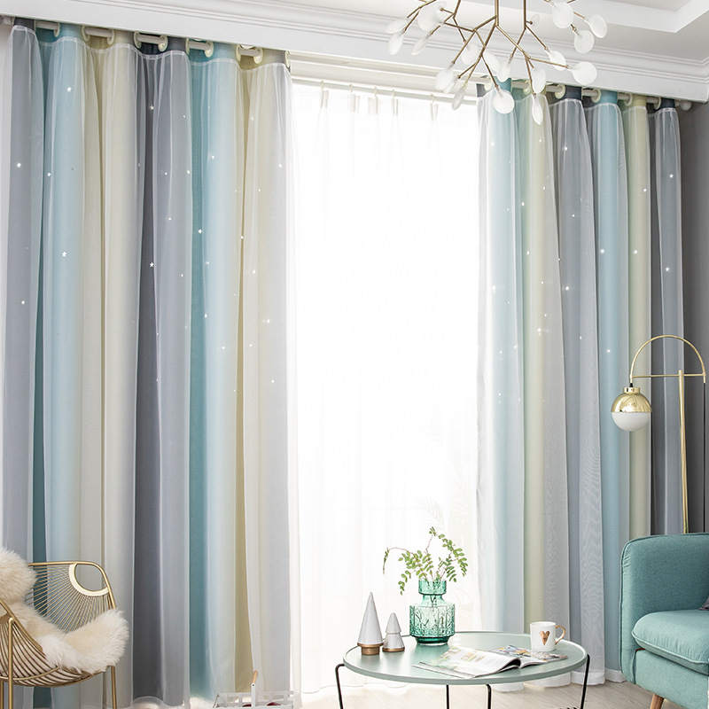 A917 factory direct sales variable stripes foreign trade cross-border double-layer integrated blackout gauze curtain finished product wholesale