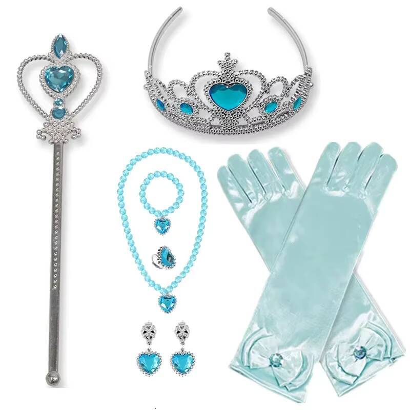 Girls Elsa Princess Accessories Halloween Cosplay Fancy Dress Up Bow Gloves Crown Wand Neacklace Bracelet Set Birthday Gifts ddmyshoesvip