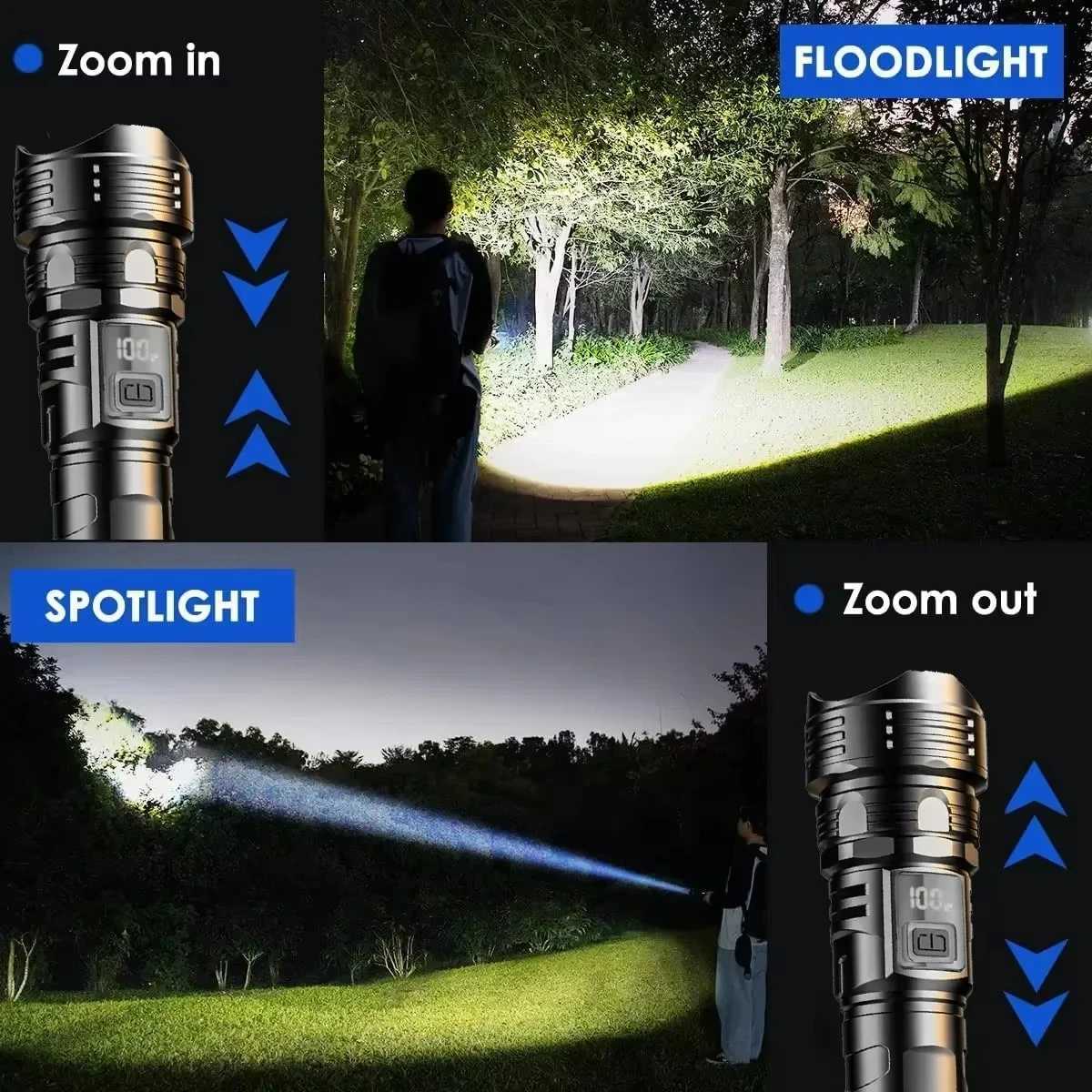 Powerful LED Flashlight Ultra Bright Tactical Light Emergency Spotlight Long Range Zoom Torch Fishing Lamp With Built-in Battery W250701