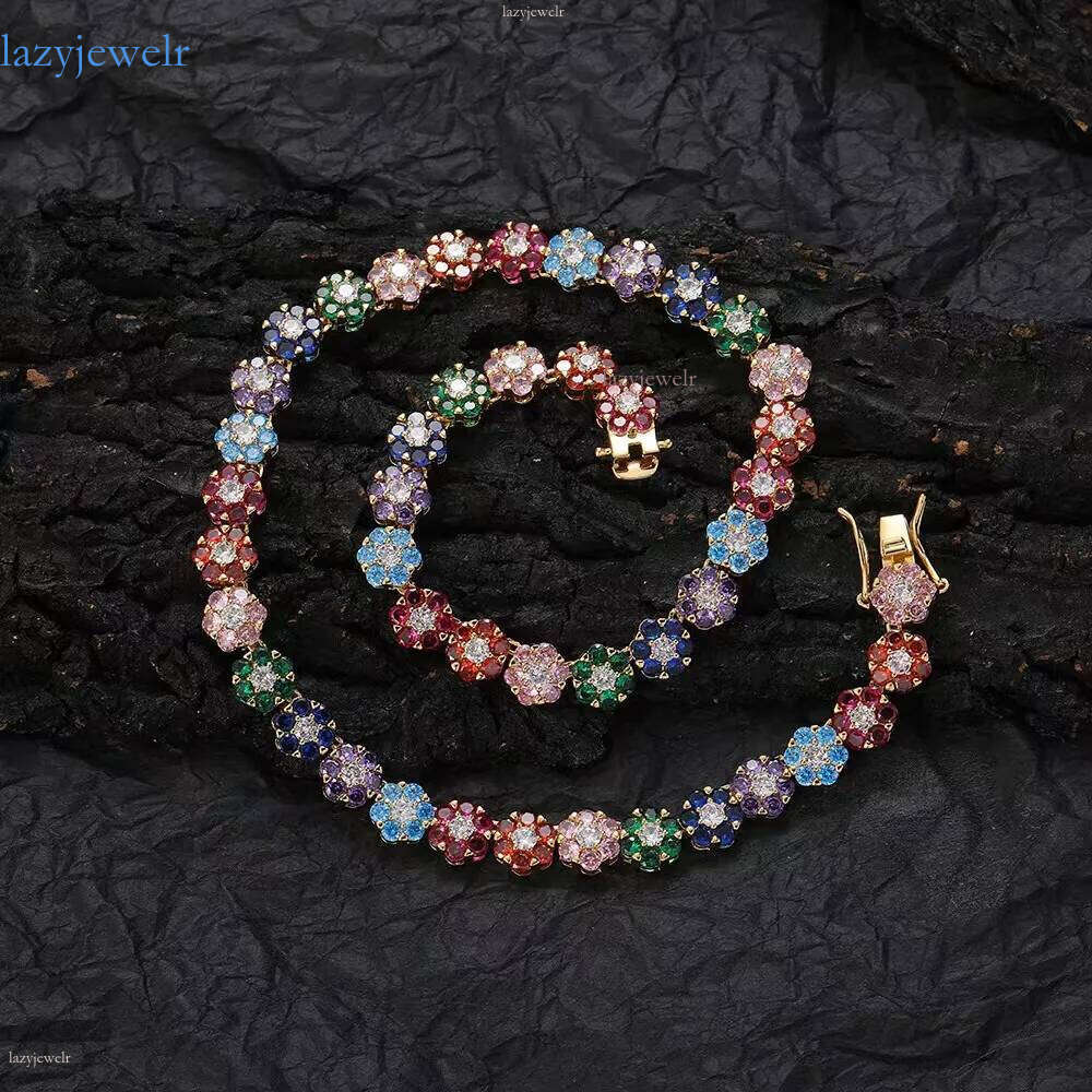 Hip-Hop tennis Sterling Sier VVS Moissanite dia cluster iced out cuban chain for men women colorful floral bracelet necklace