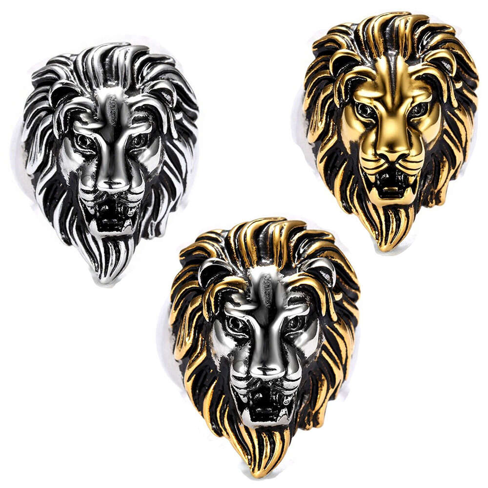 Unique Titanium Steel Gold Men's Bold Hip Hop Style Lion Head Ring