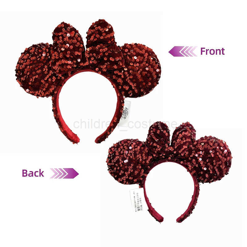 Disney 2025 Disney Solid Color Minnie Mouse Ear Headband Large Sequin Hairbands Party Christmas Halloween Cosplay Costume for Girls W250625
