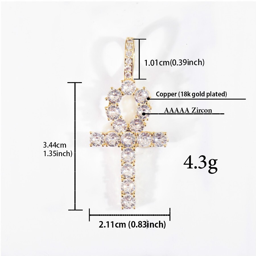 New Hip Hop VVS Moissanite Ankh Cross Iced Out Pendant Bling Men's Jewelry Free Shipping Passes the Diamond Tester