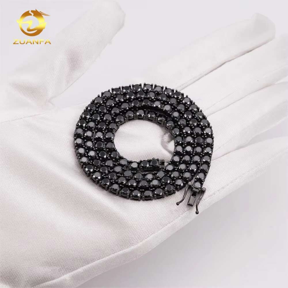 Wholesale Price Solid 925 Silver Hip Hop Jewelry Bracelet Necklace Iced Out 2 to 6.5mm Black VVS Moissanite Diamond Tennis Chain