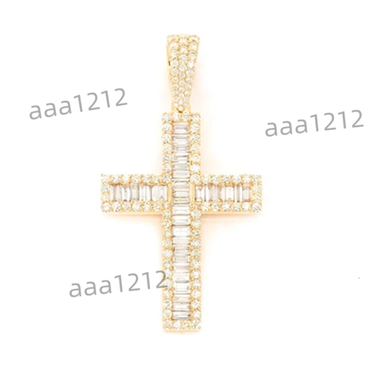 AAA GEMS Hip Hop Moissanite Collection Solid 14K Yellow Gold Baguette Diamond Fashion Cross Pendant for Men
