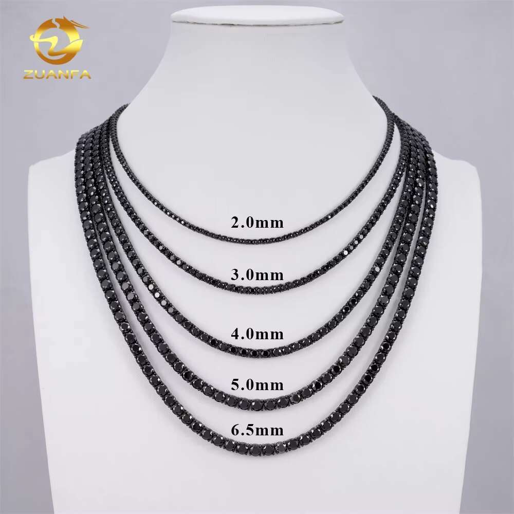 Wholesale Price Solid 925 Silver Hip Hop Jewelry Bracelet Necklace Iced Out 2 to 6.5mm Black VVS Moissanite Diamond Tennis Chain