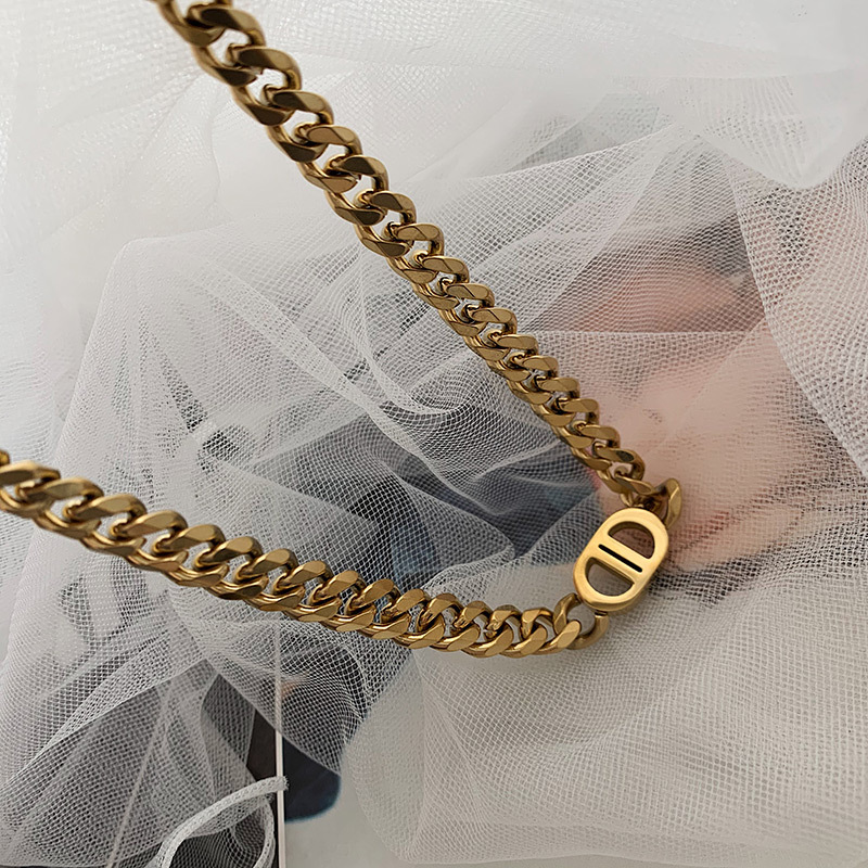 European and American Instagram Popular Gold Chunky Chain Double D Letter Titanium Steel Necklace Women's Hip-hop Pig Nose Collarbone Chain Versa