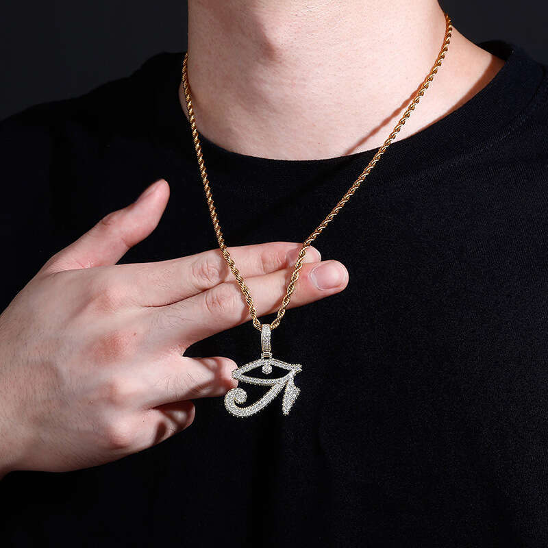 Ancient Egyptian Symbol Horus Pendant Full Zircon Personality Hip Hop Trendy Eye Necklace Accessory
