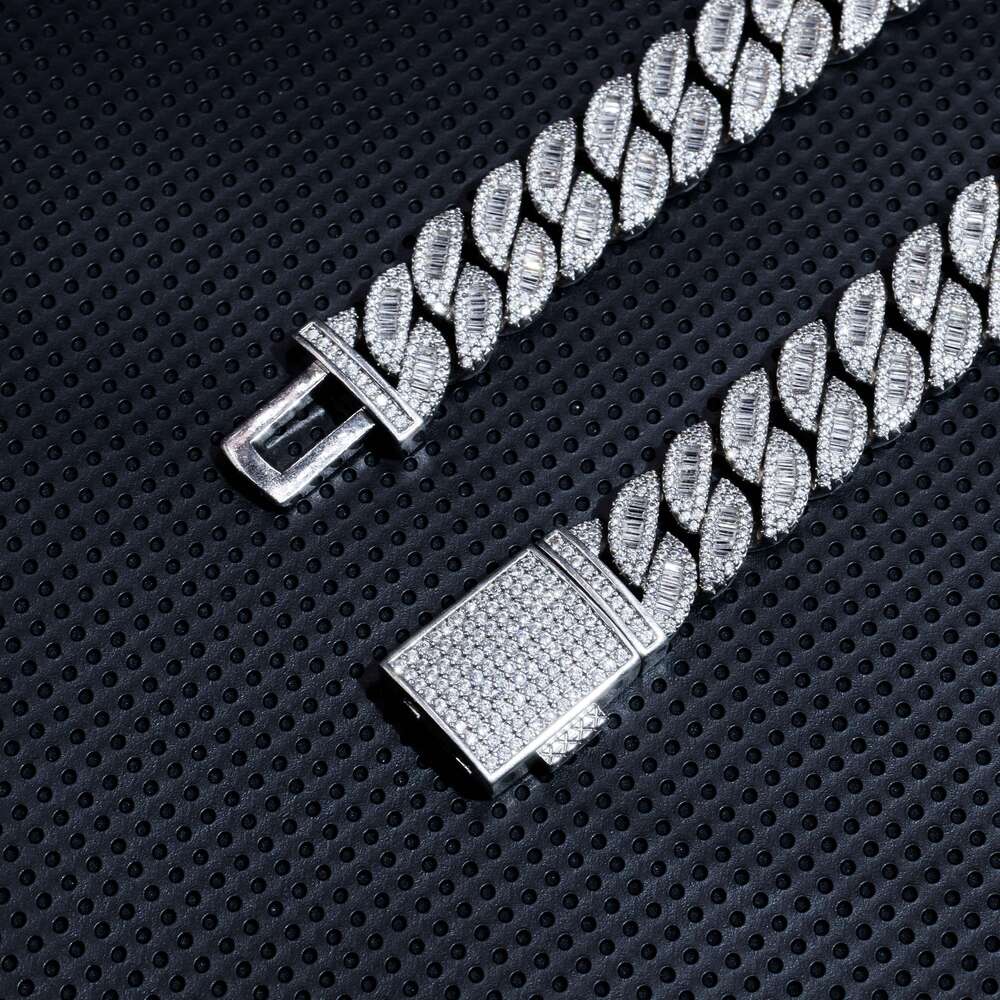 Hip Hop Luxury Vvs Moissanite Multiple Width Length Cuban Link Chain Men 925 Silver Plated Iced Out Necklace