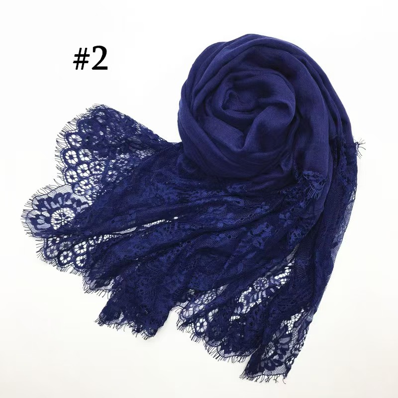 T1074 ladies solid color scarf with large lace on both ends, head scarf, silk scarf shawl