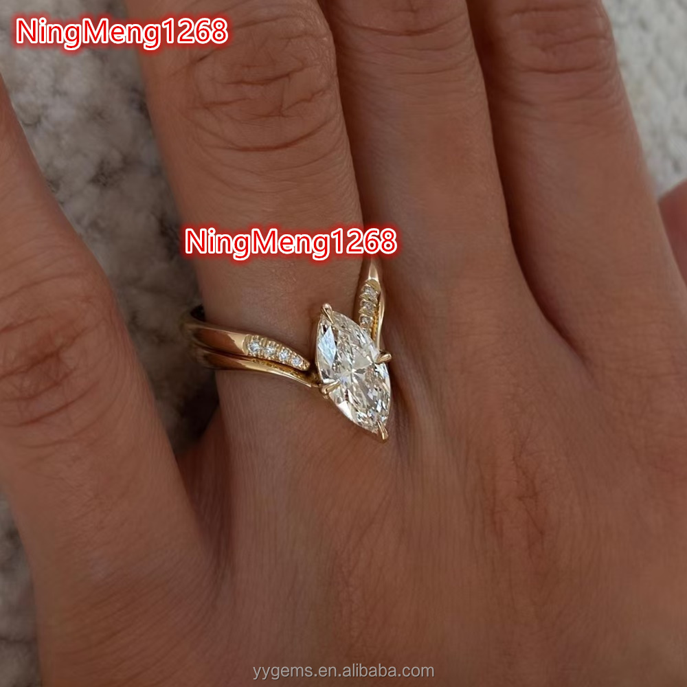 Customized Grande 2CT Moissanite Marquise Eve Prong Set with Pave Eve Band Set Jewelry Women 18K Solid Gold Rings